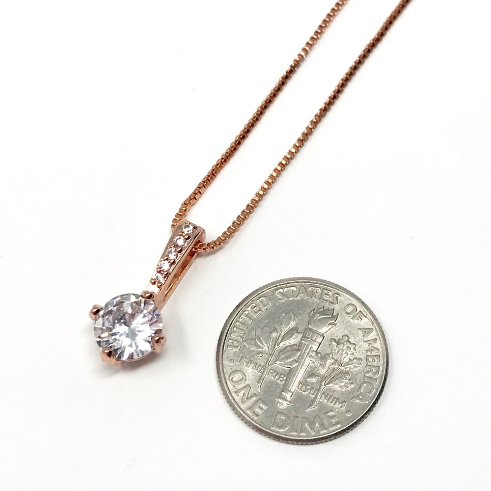 CZ Dainty Pendant Rose Gold Necklace - Picture 5 of 6